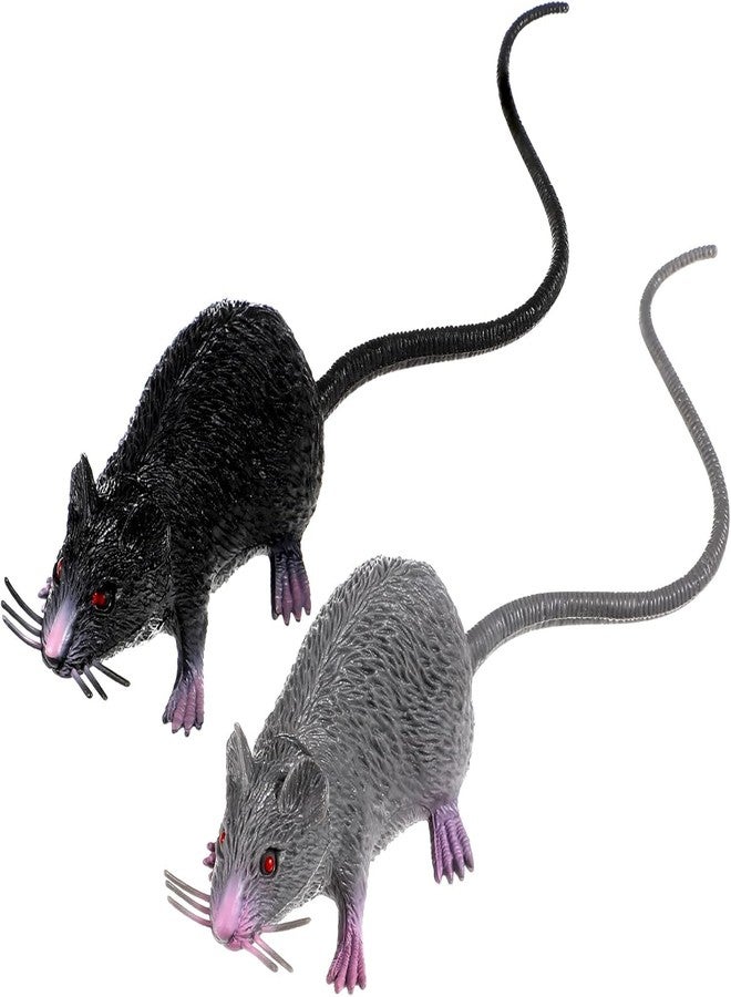 WinldMonmo 2 Pack Realistic Plastic Halloween Rat Toy - Lifelike Fake Mouse for Pranks, Spooky Decorations, and Creepy Party Props - Perfect for Halloween, April Fool's Day, and Trick Decorations - Gray+Black - Image 1
